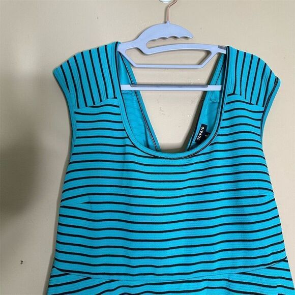 Torrid Women's Teal Black Striped Cross Back Skater Dress Size 2X - Picture 3 of 13